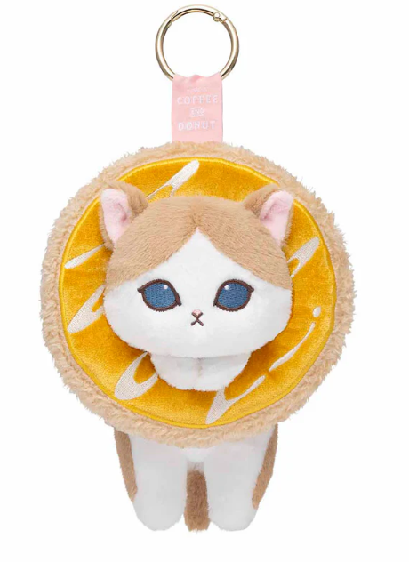 Mofusand COFFEE AND DONUTS Orange Cream Donut Cat Key Ring Mascot Plush