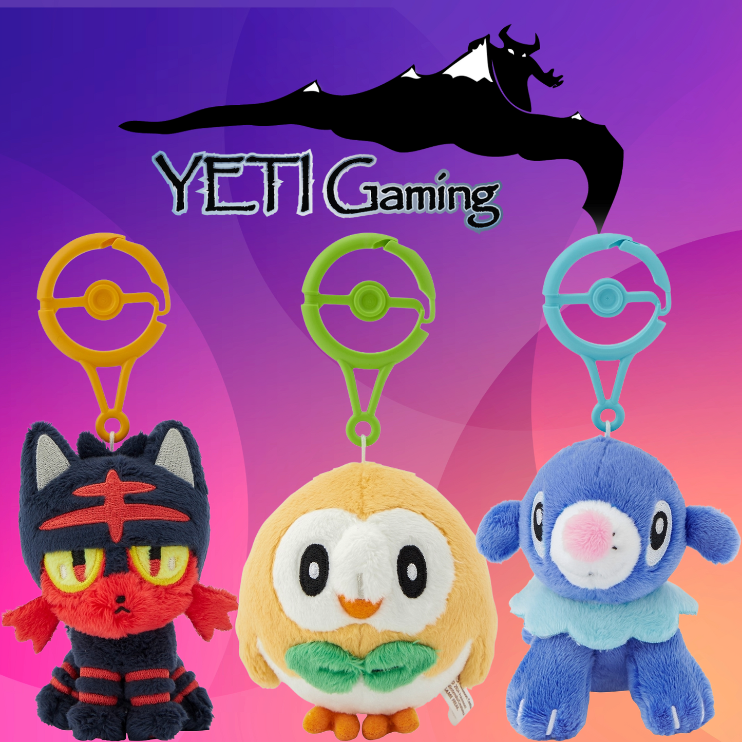 Rowlet, Litten, Popplio Carabiner Bundle