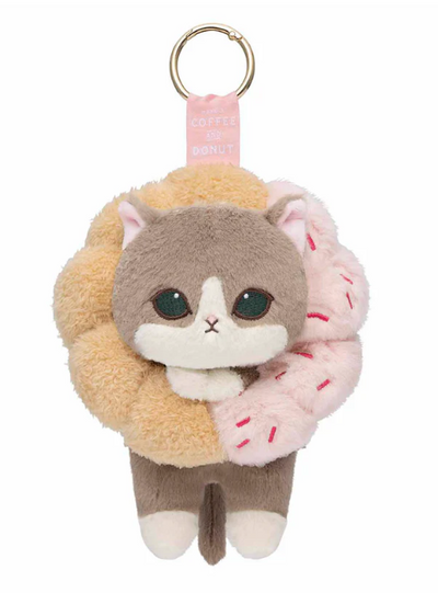 Mofusand COFFEE AND DONUTS Strawberry Cruller Cat Key Ring Mascot Plush