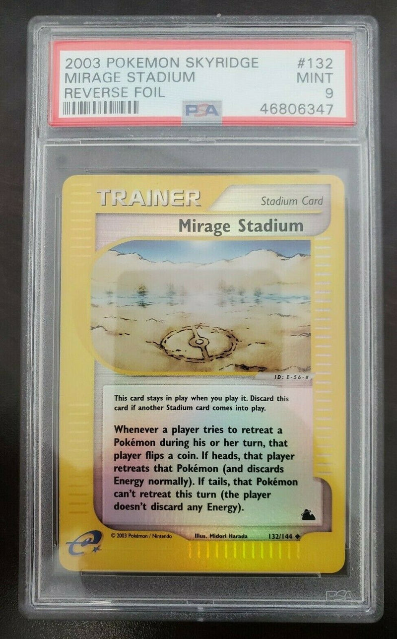 Pokemon PSA 9 MINT Mirage Stadium Reverse Holo 132/144 Skyridge Foil 2003
