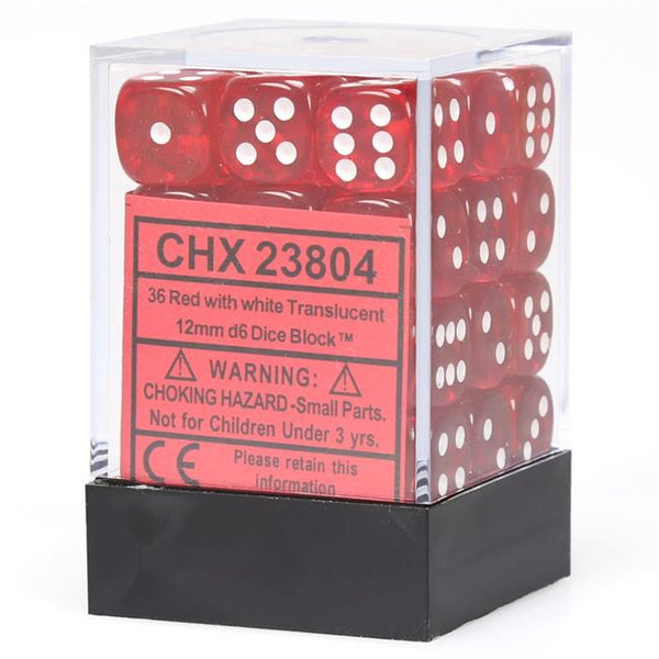 Translucent Red/White 12 mm d6 (36 dice)
