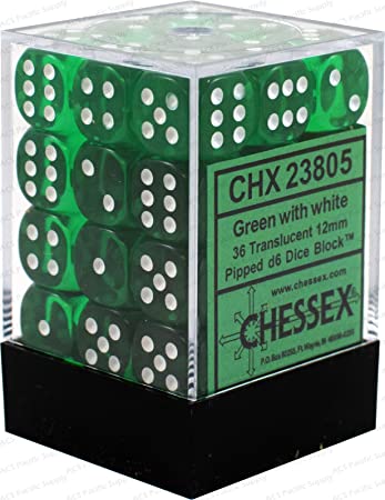 Translucent Green/White 12 mm d6 (36 dice)