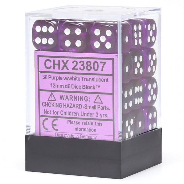 Translucent Purple/White 12 mm d6 (36 dice)