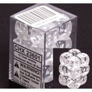 Translucent Clear/White 16 mm d6 (12 dice)